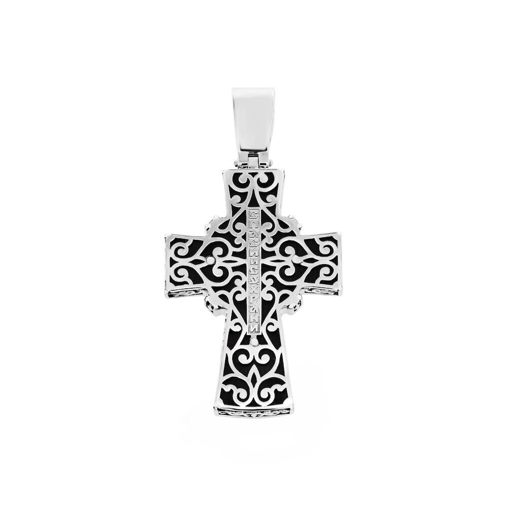 Купить Крест из дерева граб и серебра "Спаси и Сохрани" с фианитами (42781)