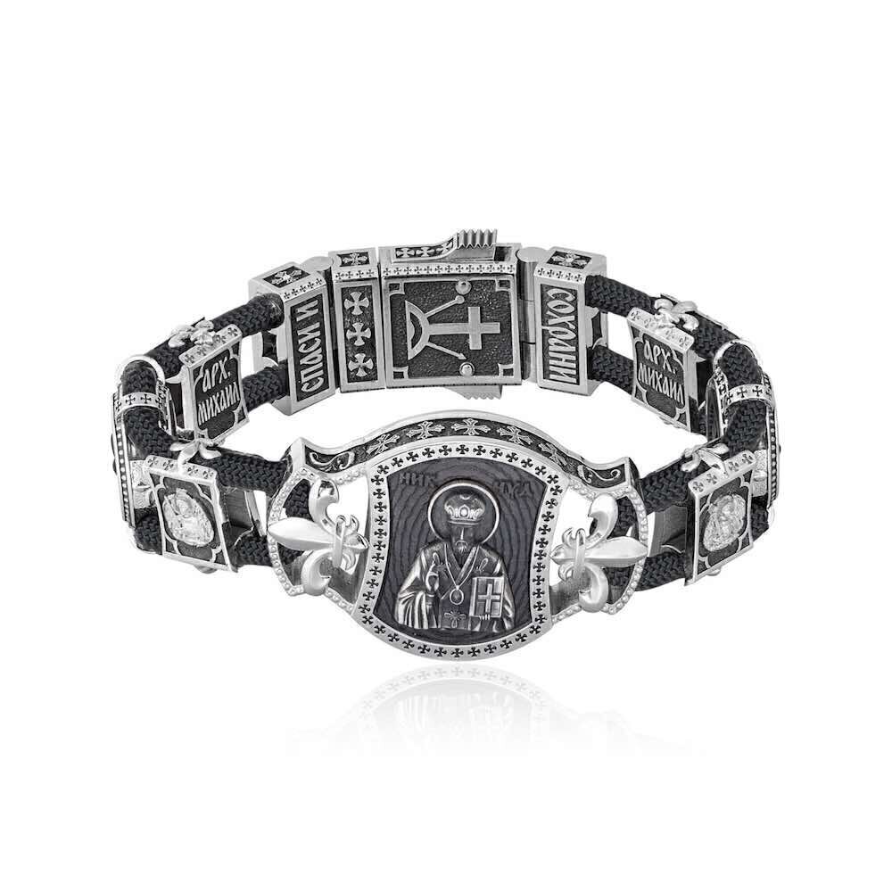 Купить Браслет из шнурка и серебра "Святой Николай Чудотворец" (12073)