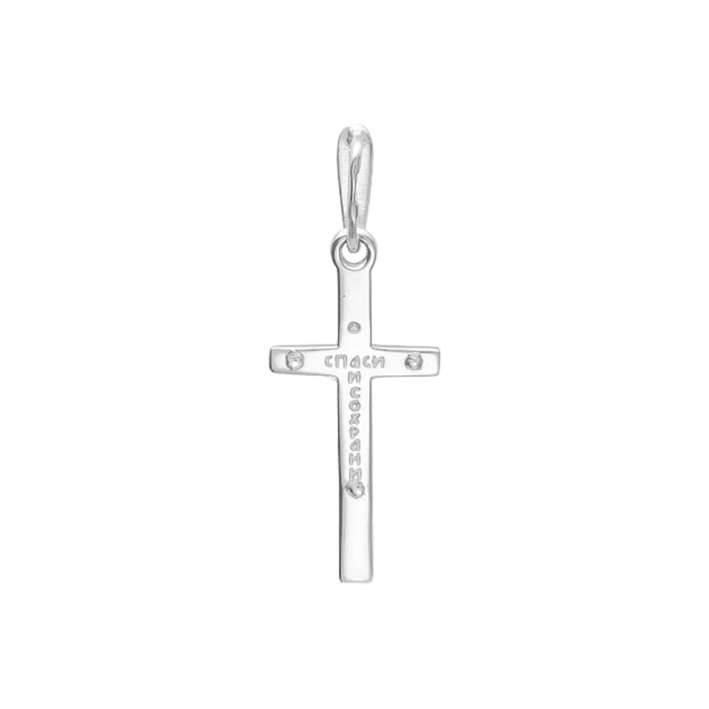 Купить Крест из белого золота "Спаси и Сохрани" с бриллиантом (41091)
