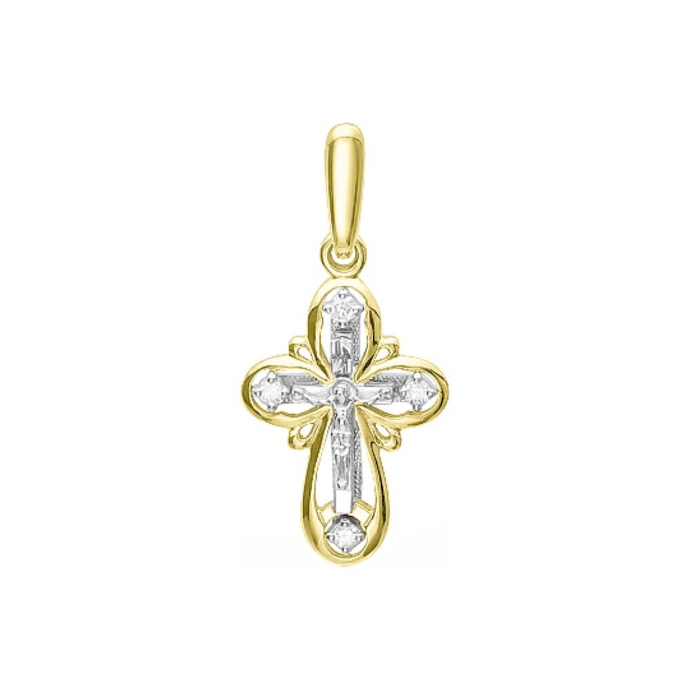 Купить Крест из желтого золота "Спаси и Сохрани" с бриллиантами (41532)