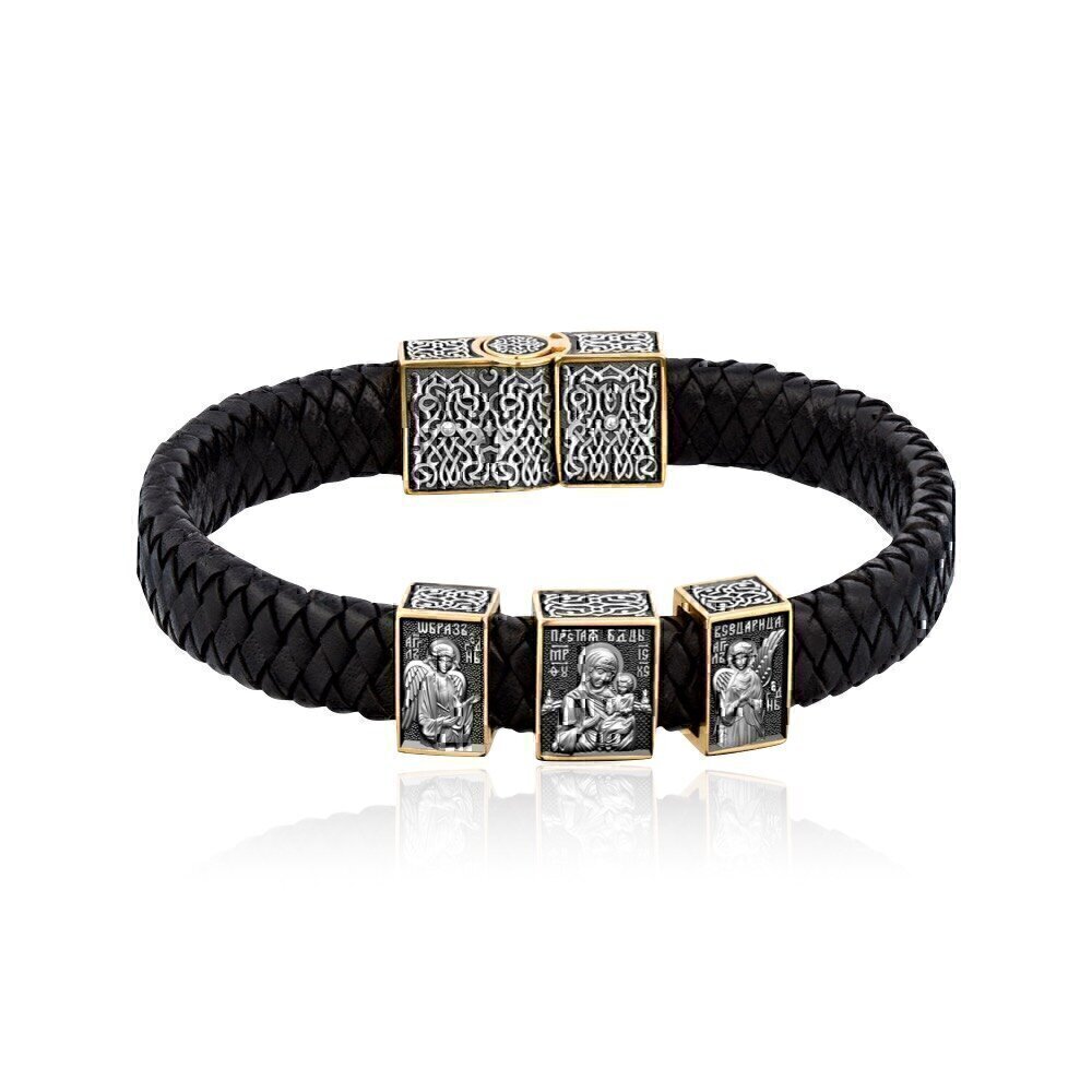 Купить Браслет из кожи и серебра "Всецарица" (53476)