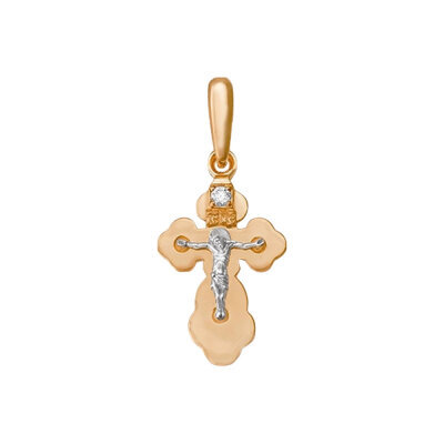 картинка Крест из красного золота "Спаси и Сохрани" с бриллиантом (41024) 