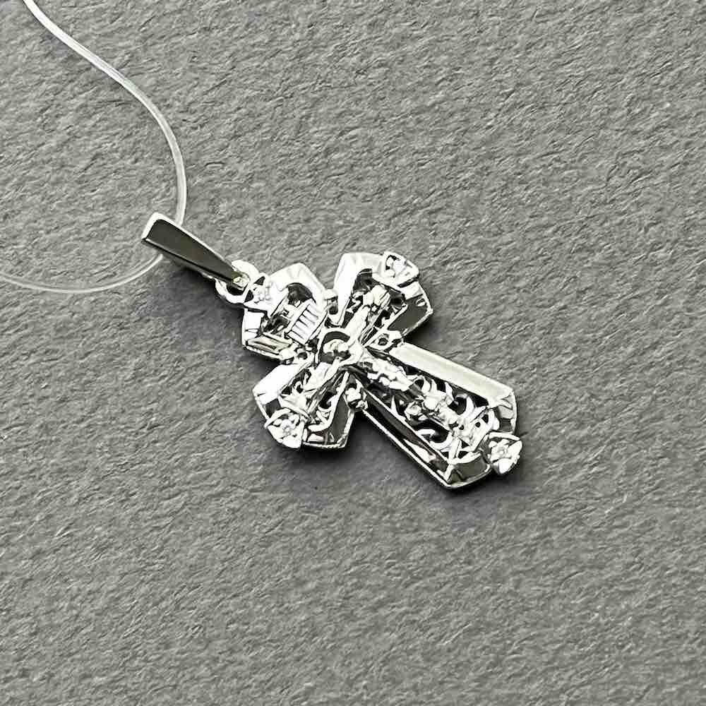 Купить Крест из белого золота "Спаси и Сохрани" с бриллиантами (41409)