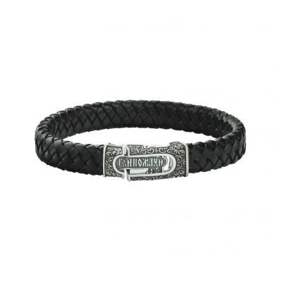 картинка Браслет из кожи и серебра "Молитва покаяния" (12035) 