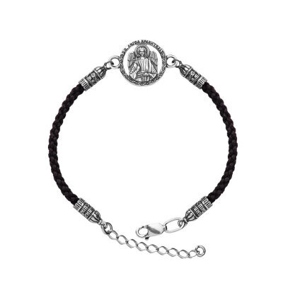 картинка Браслет из шнурка и серебра "Ангел Хранитель" (12271) 