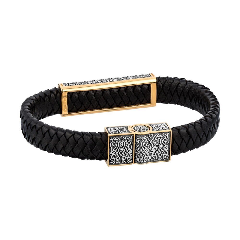 Купить Браслет из кожи и серебра "Псалом Давида" (12401)