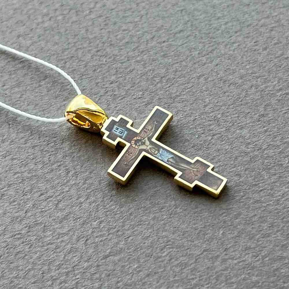 Купить Крест из желтого золота "Спаси и Сохрани" с эмалью (41542)