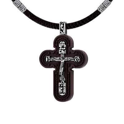 картинка Крест из дерева граб и серебра "Спаси и Сохрани" на гайтане (42655) 