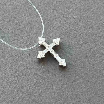 картинка Крест из белого золота "Спаси и Сохрани" с бриллиантами (41579) 