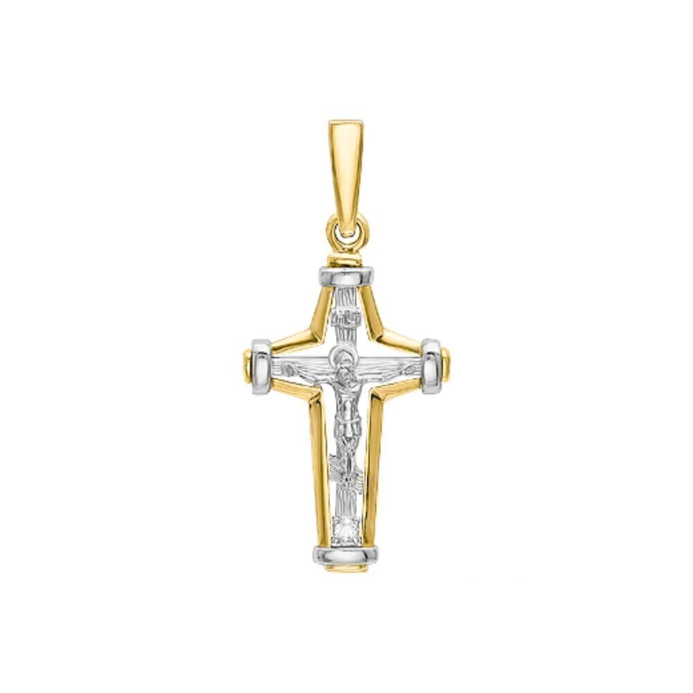 Купить Крест из желтого золота "Спаси и Сохрани" с бриллиантом (41398)