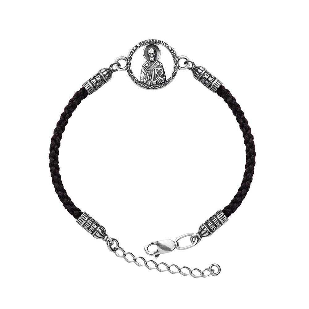 Купить Браслет из шнурка и серебра "Святой Николай Чудотворец" (12348)