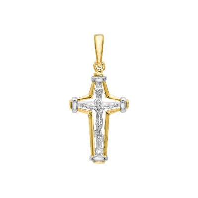 картинка Крест из желтого золота "Спаси и Сохрани" с бриллиантом (41398) 