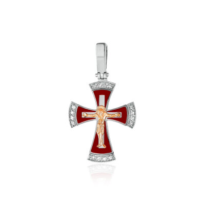 картинка Крест из серебра "Спаси и Сохрани" с бриллиантами (42538) 