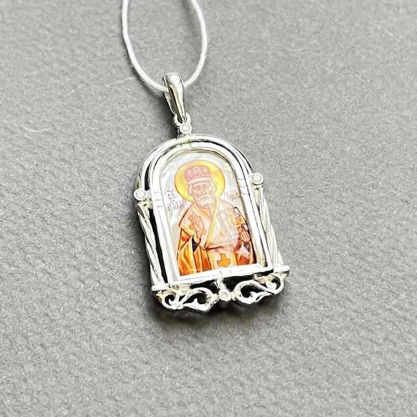 Купить Образ из белого золота "Святой Николай Чудотворец" с бриллиантами (51067)