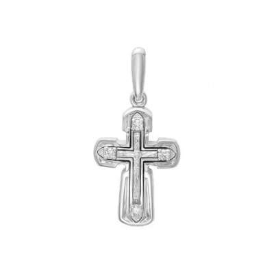 картинка Крест из белого золота "Спаси и Сохрани" с бриллиантами (41465) 