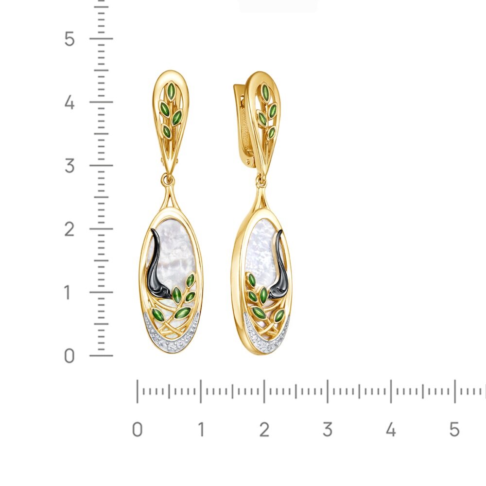 Купить Серьги из серебра "Соловушка" с эмалью и фианитами (72233)