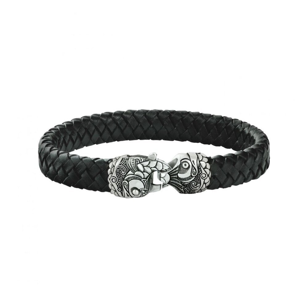 Купить Браслет из кожи и серебра "Рыба" (12030)