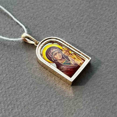 картинка Образ из красного золота "Божия Матерь Казанская" с перламутром (51113) 