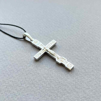 картинка Крест из белого золота "Спаси и Сохрани" с бриллиантами (41494) 