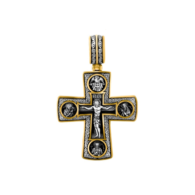 картинка Крест из серебра "Святые покровители" (42879) 
