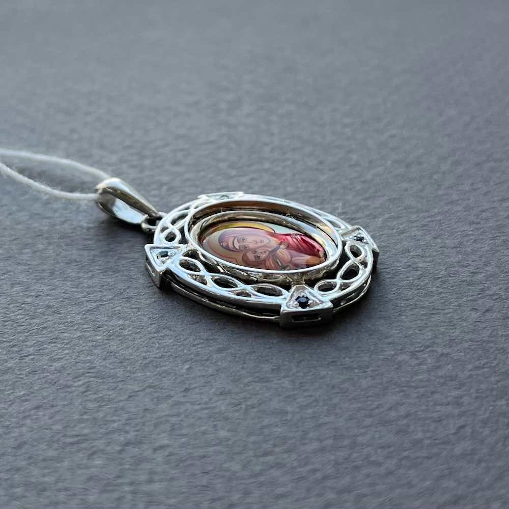 Купить Образ из серебра "Божия Матерь Владимирская" с сапфирами (52762)