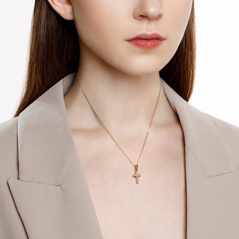 Купить Крест из красного золота с фианитами (41559)