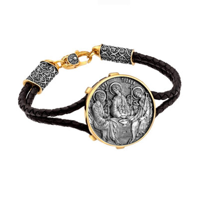 картинка Браслет из кожи и серебра "Святая Троица" (12392) 