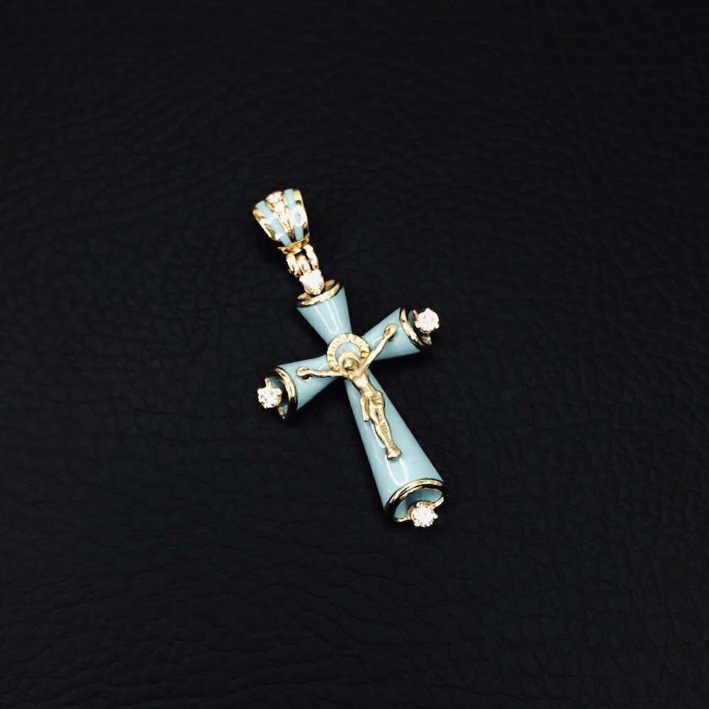 Купить Крест из желтого золота "Спаси и Сохрани" с бриллиантами (41113)