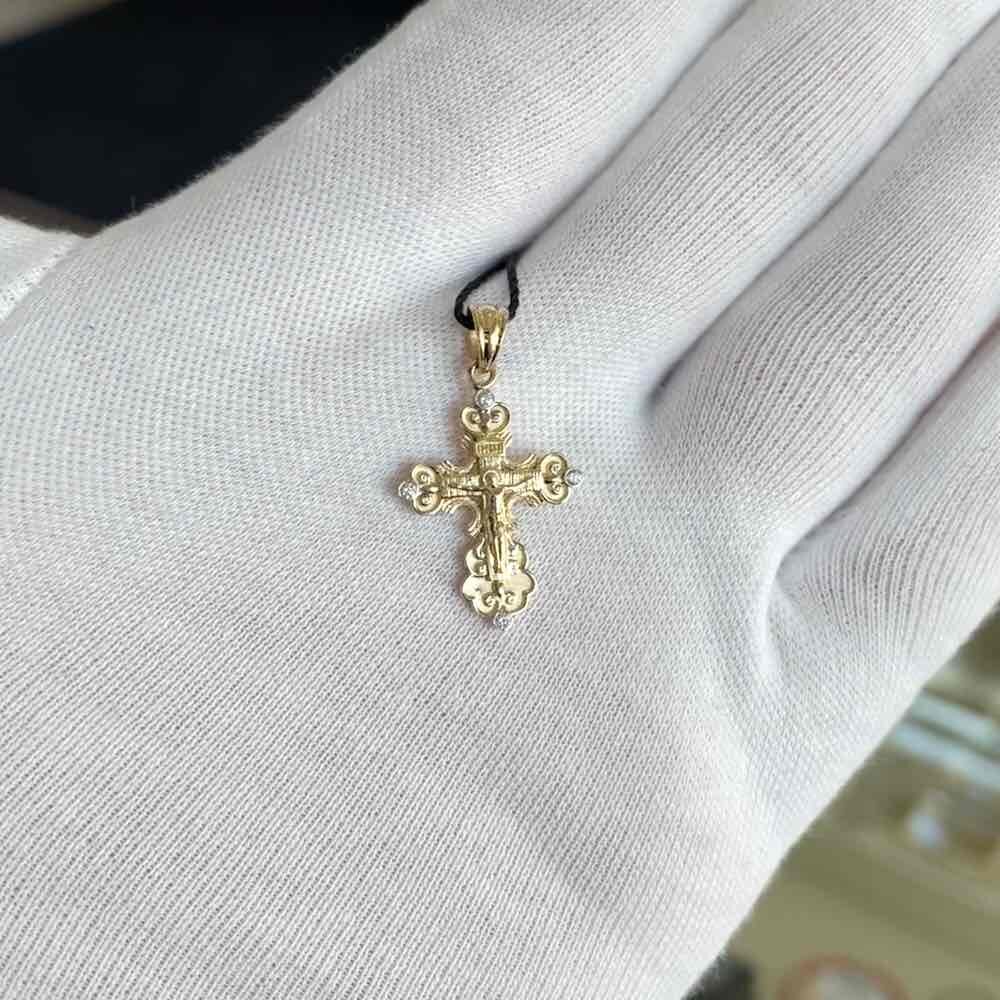 Купить Крест из желтого золота "Спаси и Сохрани" с бриллиантами (41495)