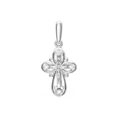 картинка Крест из белого золота "Спаси и Сохрани" с бриллиантами (41450) 