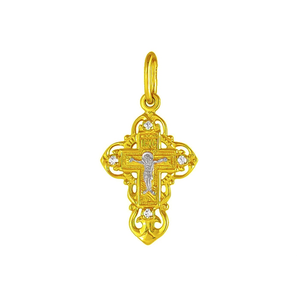 Купить Крест из желтого золота "Божия Матерь Казанская" с фианитами (41010)