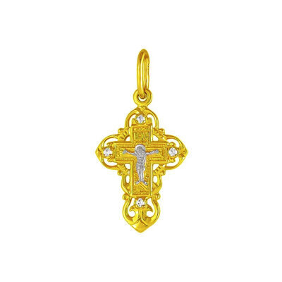 картинка Крест из желтого золота "Божия Матерь Казанская" с фианитами (41010) 