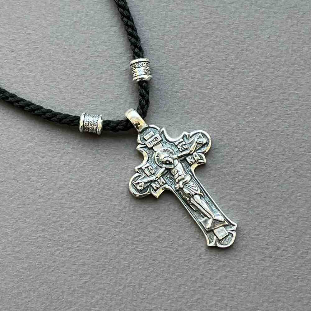 Купить Крест из серебра "Святой Николай Чудотворец" на гайтане (92514)