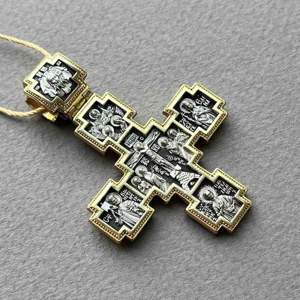 Купить Крест из серебра "Святые покровители" (42866)