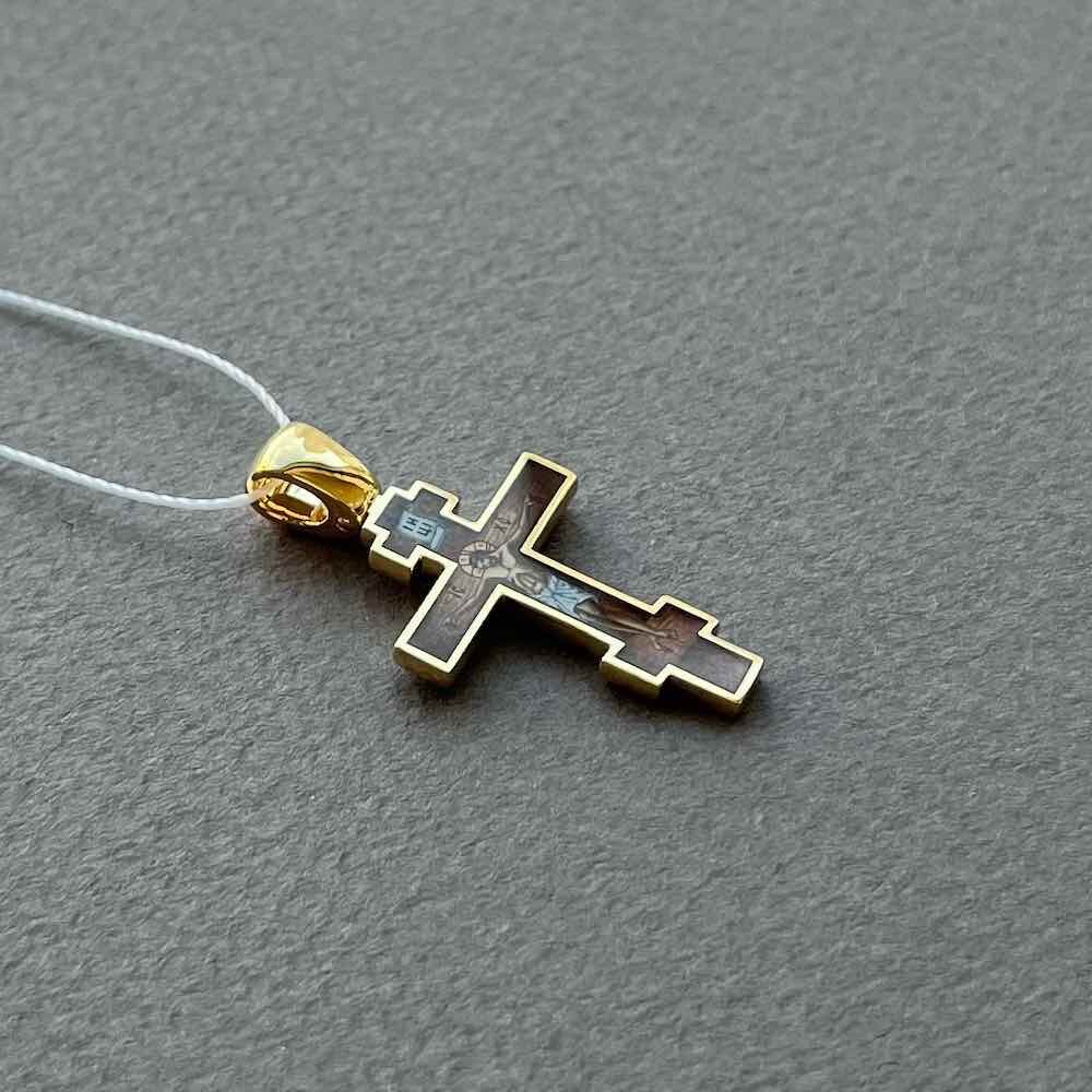 Купить Крест из желтого золота "Спаси и Сохрани" с эмалью (41542)