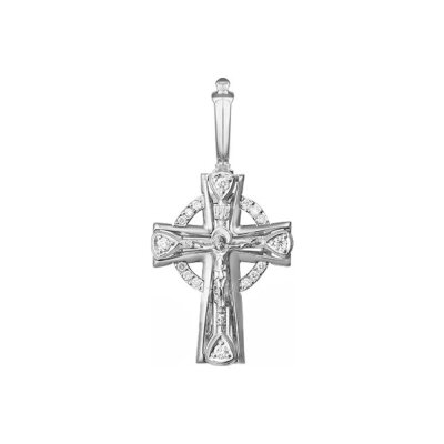 картинка Крест из белого золота "Спаси и Сохрани" с бриллиантами (41538) 