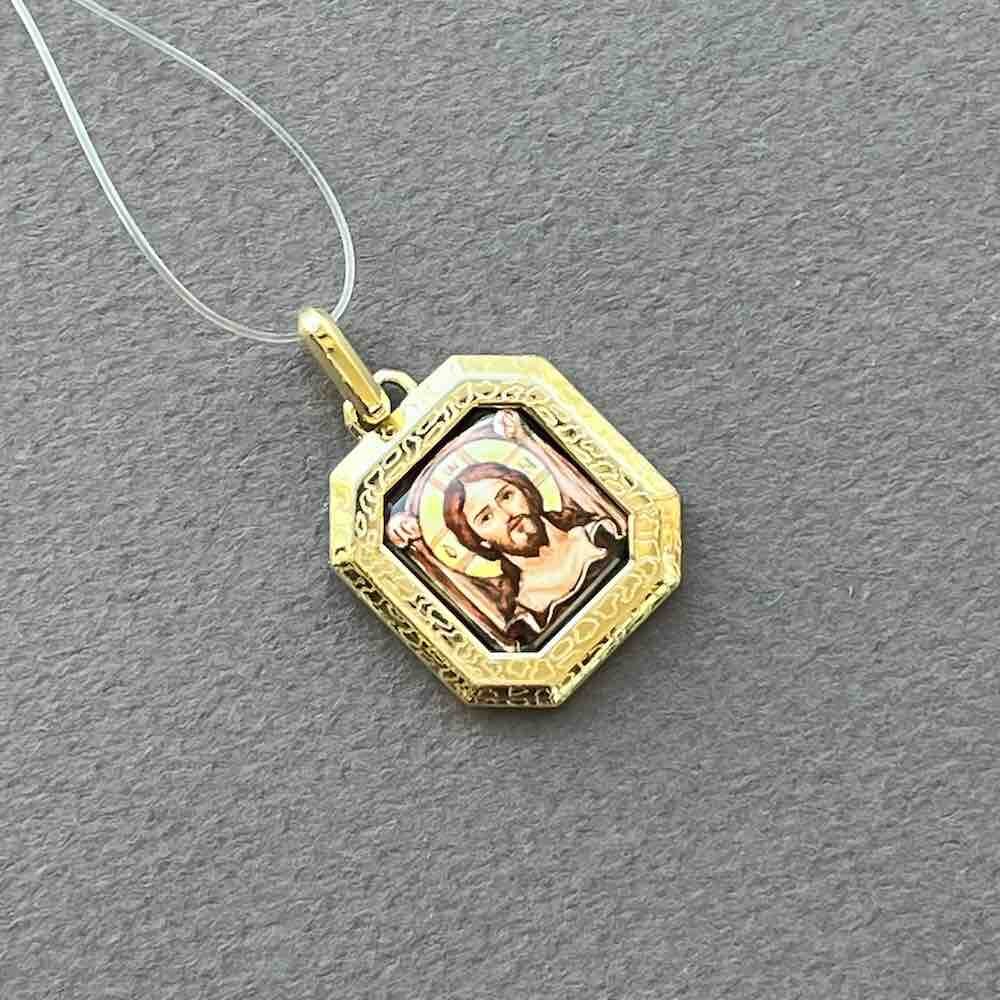 Купить Образ из желтого золота "Спаситель" эмаль финифть (51125)