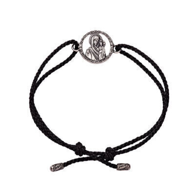 картинка Браслет из шнурка и серебра "Божия Матерь Казанская" (12265) 