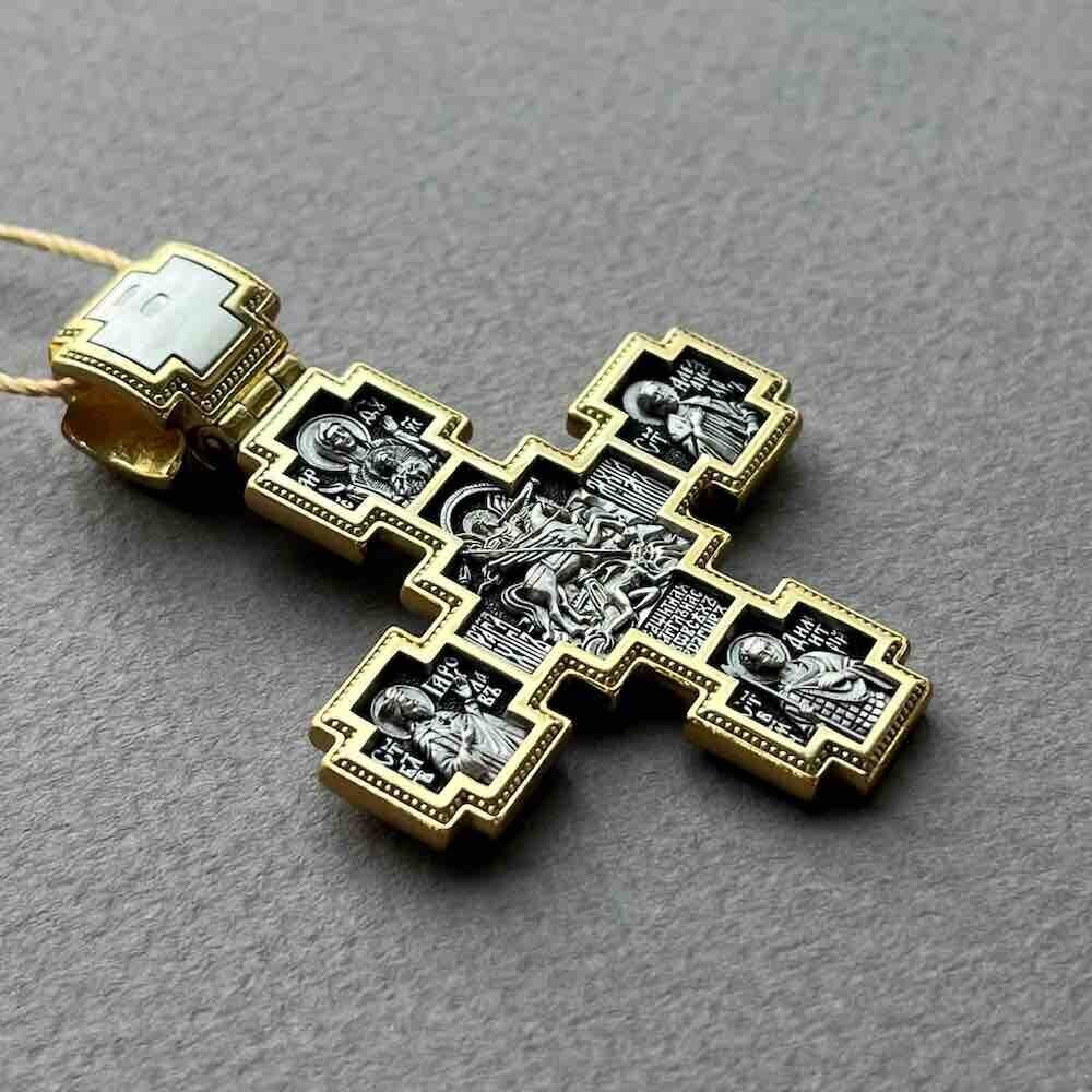 Купить Крест из серебра "Святые покровители" (42866)