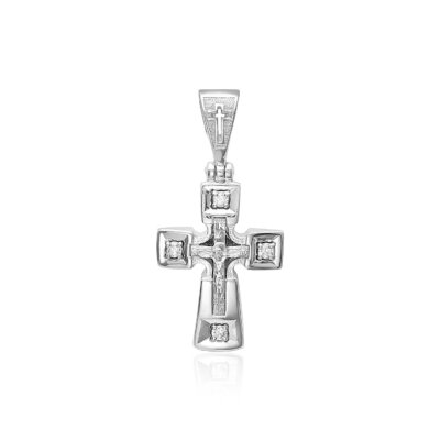 картинка Крест из белого золота "Спаси и Сохрани" с бриллиантами (41344) 