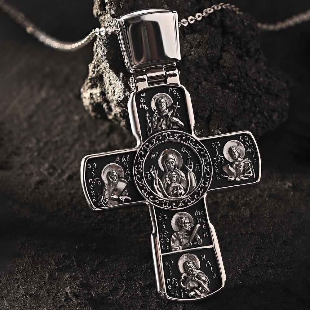 Купить Крест из серебра "Святые покровители" (42717)