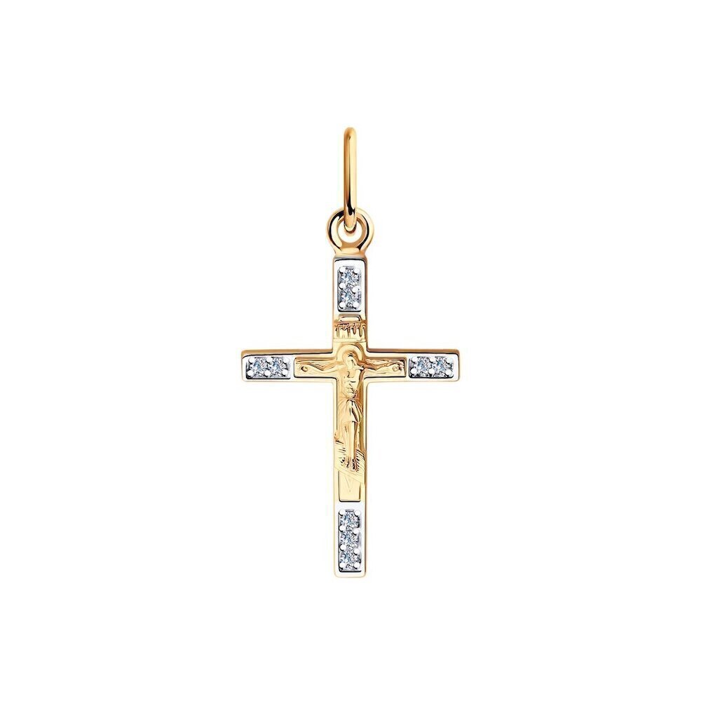 Купить Крест из красного золота "Спаси и Сохрани" с фианитами (41572)