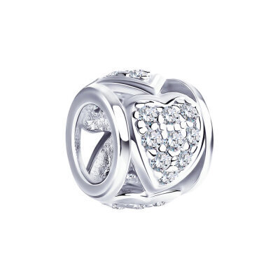 картинка Бусина из серебра "Сердце" с фианитами (52025) 