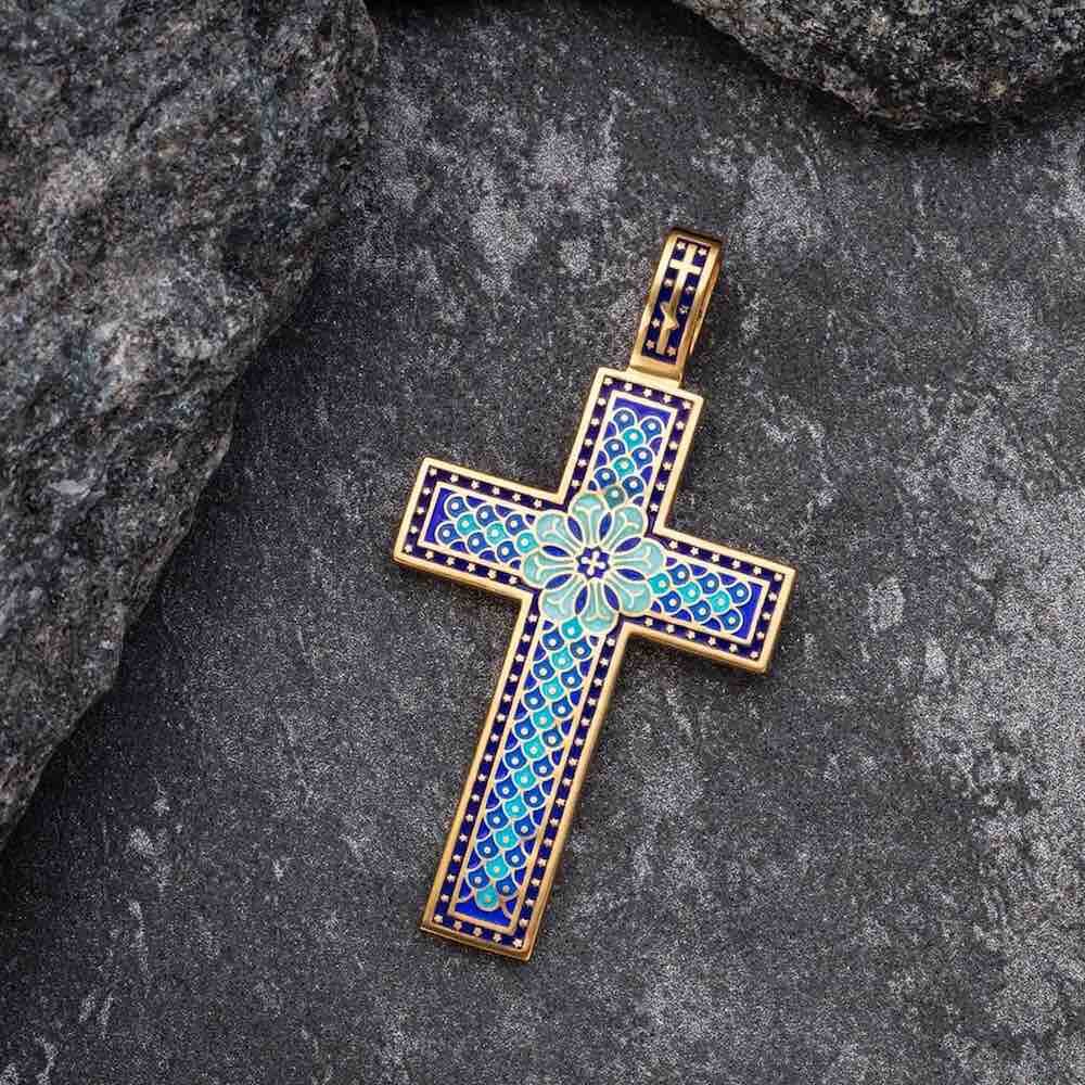 Купить Крест из серебра "Да воскреснет Бог" с эмалью (42849)