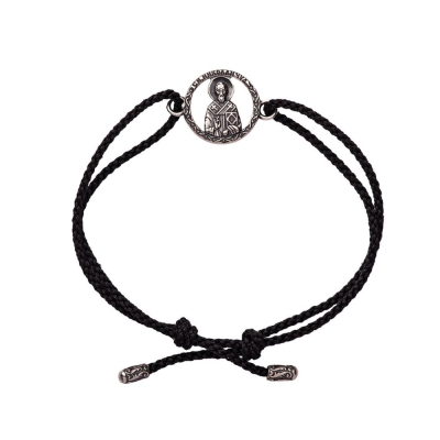 картинка Браслет из шнурка и серебра "Святой Николай Чудотворец" (12344) 