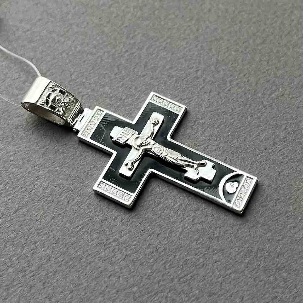 Купить Крест из серебра "Распятие Христа" с эмалью и фианитами (42978)