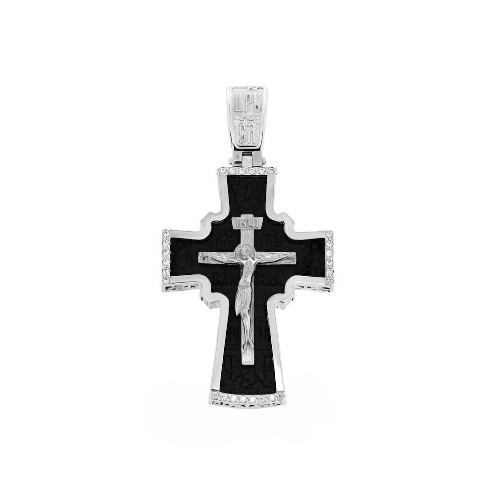 Купить Крест из дерева граб и серебра "Спаси и Сохрани" с фианитами (42781)