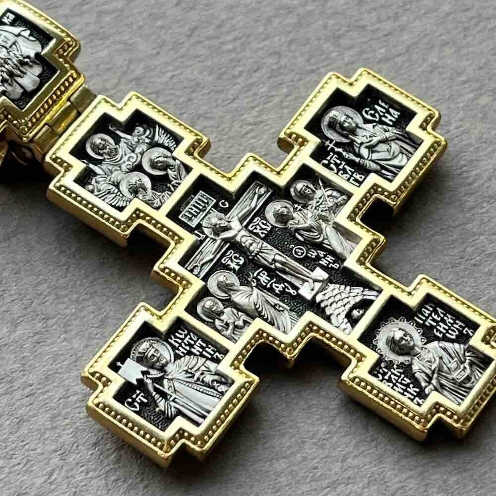 Купить Крест из серебра "Святые покровители" (42866)