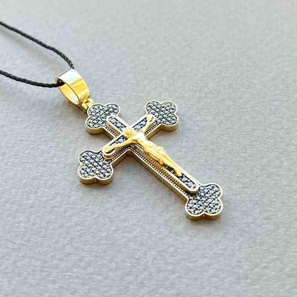 Купить Крест из желтого золота "Спаси и Сохрани" с бриллиантами (41445)