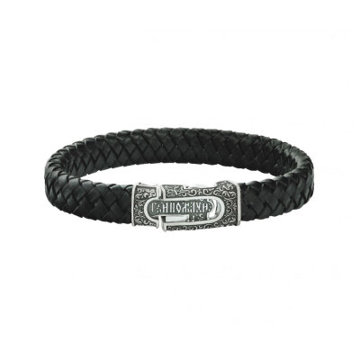 картинка Браслет из кожи и серебра "Молитва покаяния" (12035) 